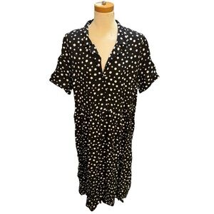 MONKL Pin-Up Polka Dot 90s Style Button Up Collared Midi Dress